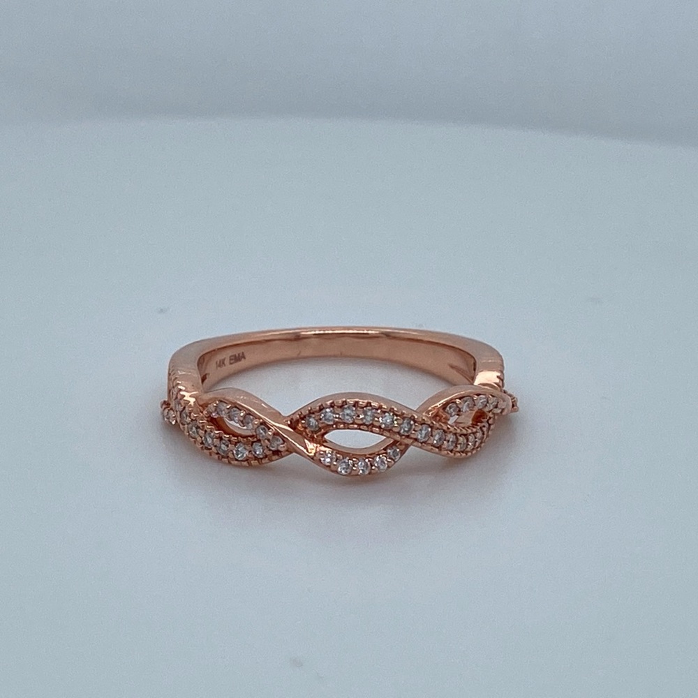 SOLID 14K Rose Gold Natural Diamond Twist Ring